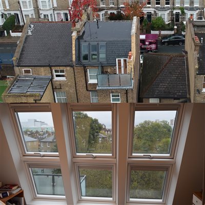 Big velux windows in Shepherds Bush W12 with a view across to Westfield