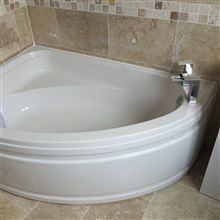 A corner bathroom with shower over in Isleworth