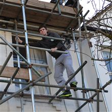 Lloyd climbing scaffolding
